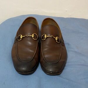Gucci Brown Leather Loafers with Gold Accent